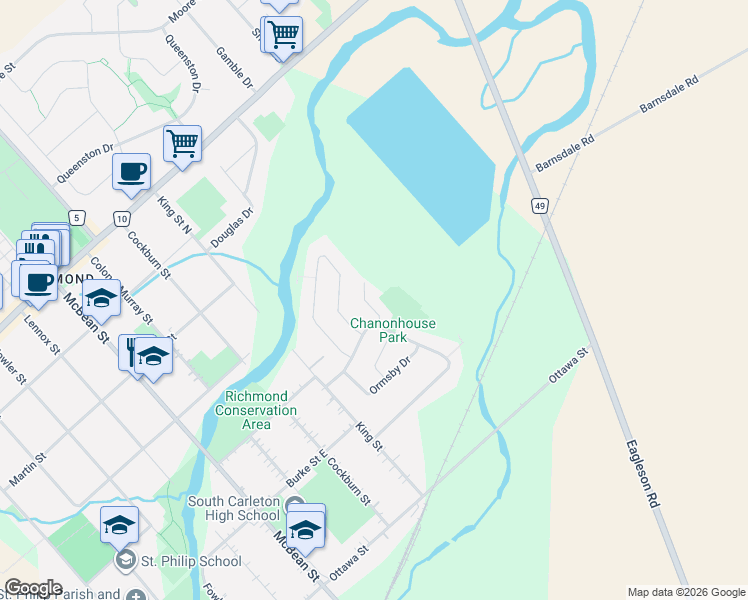map of restaurants, bars, coffee shops, grocery stores, and more near 9 Mac Storey Street in Ottawa