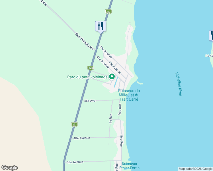 map of restaurants, bars, coffee shops, grocery stores, and more near 95 43e Av in Saint-Blaise-sur-Richelieu