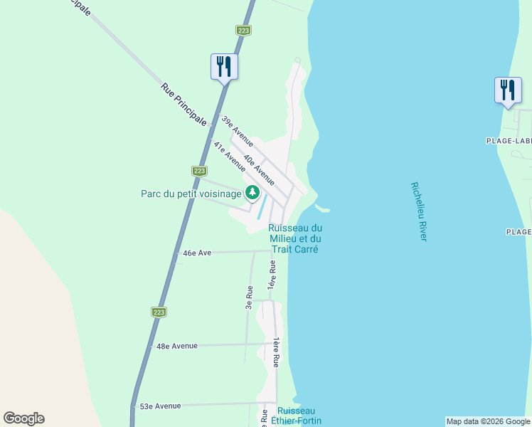 map of restaurants, bars, coffee shops, grocery stores, and more near 1186 2e Rue in Saint-Blaise-sur-Richelieu