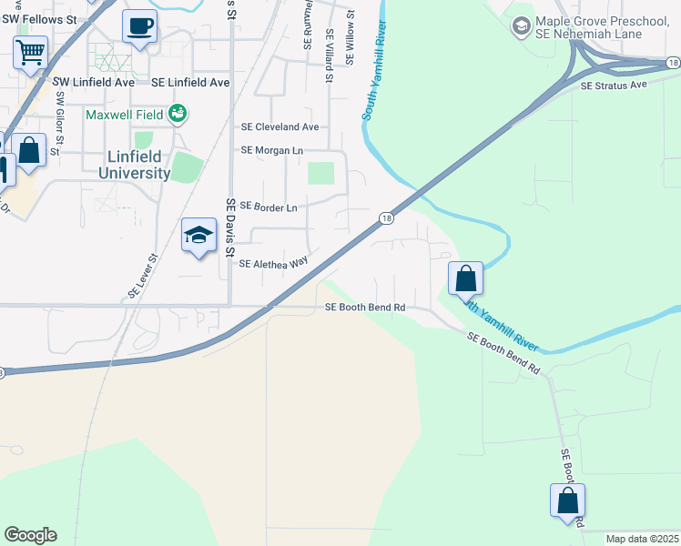map of restaurants, bars, coffee shops, grocery stores, and more near 4601 Southeast Booth Bend Road in McMinnville