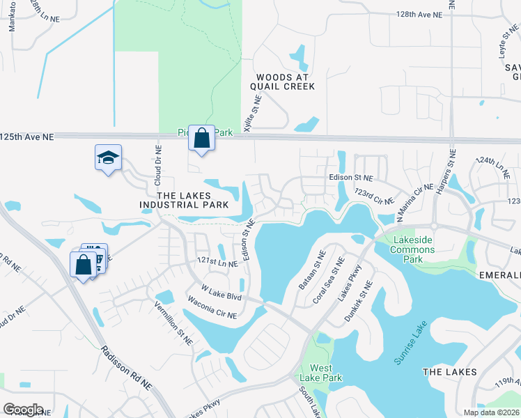 map of restaurants, bars, coffee shops, grocery stores, and more near 12322 Yancy Circle Northeast in Blaine