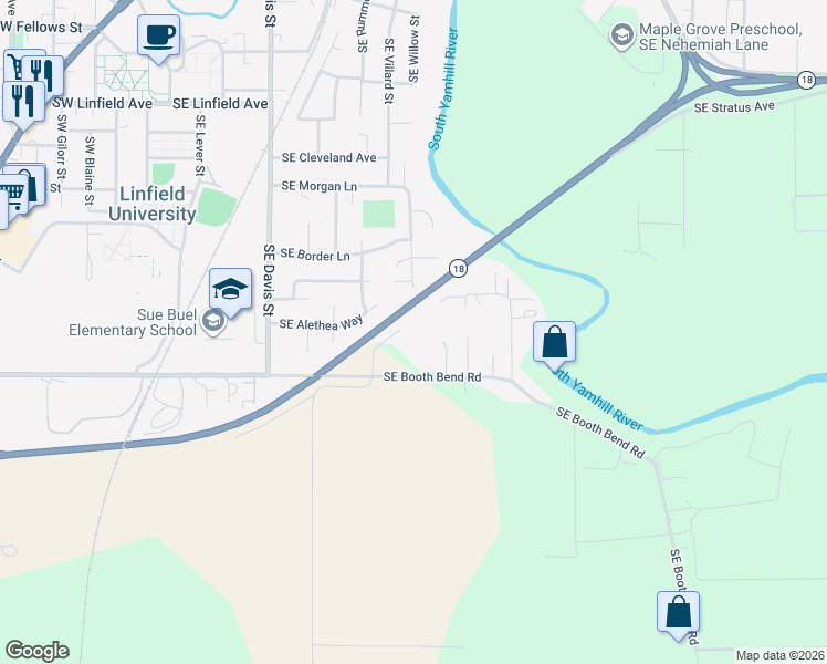 map of restaurants, bars, coffee shops, grocery stores, and more near 4601 Southeast Booth Bend Road in McMinnville