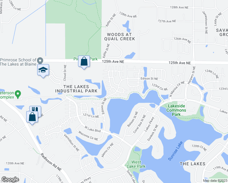 map of restaurants, bars, coffee shops, grocery stores, and more near 12322 Yancy Circle Northeast in Blaine
