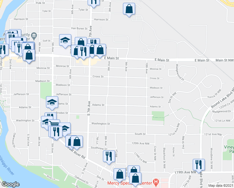 map of restaurants, bars, coffee shops, grocery stores, and more near 829 Jefferson Street in Anoka