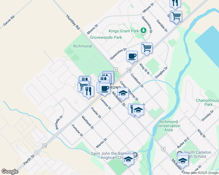 map of restaurants, bars, coffee shops, grocery stores, and more near in Ottawa