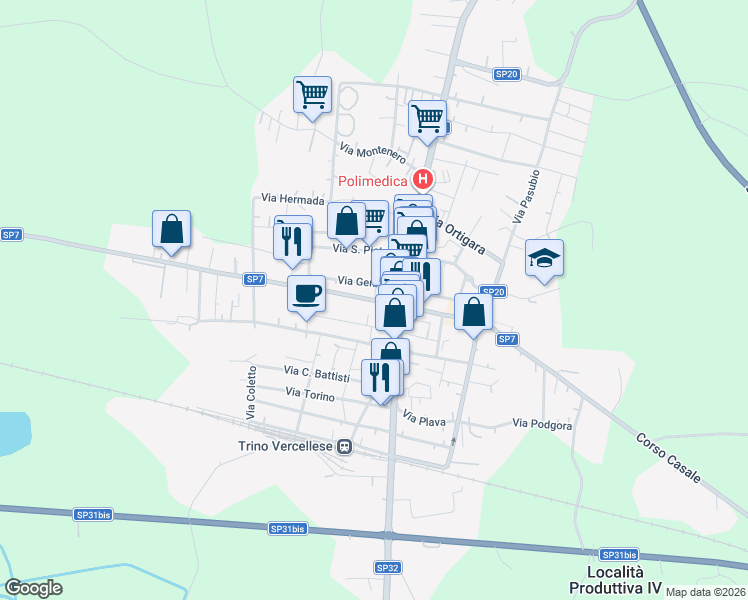 map of restaurants, bars, coffee shops, grocery stores, and more near 18 Via Gennaro in Trino