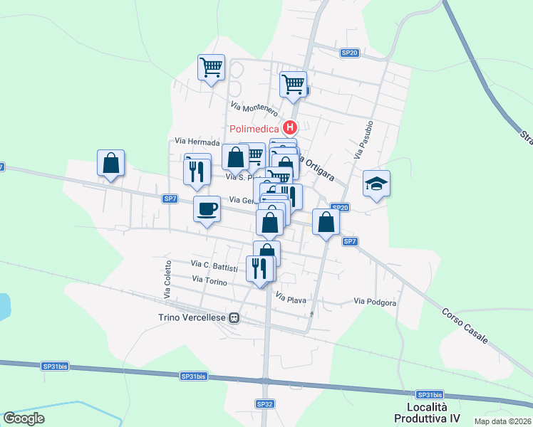 map of restaurants, bars, coffee shops, grocery stores, and more near in Trino