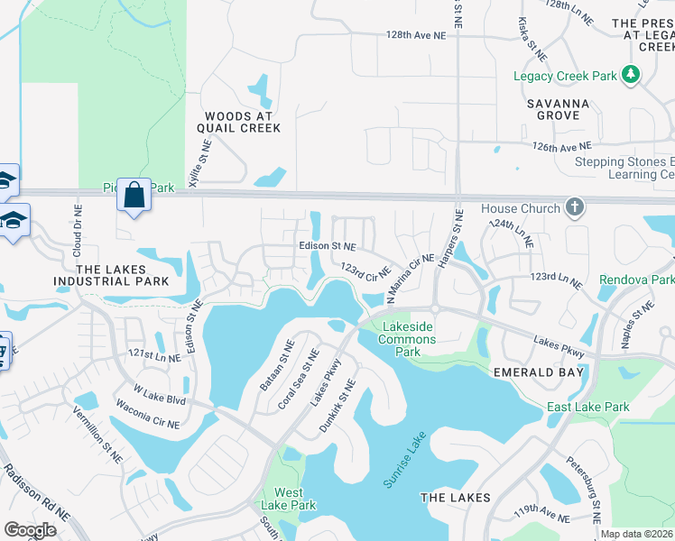 map of restaurants, bars, coffee shops, grocery stores, and more near 2921 123rd Circle Northeast in Blaine