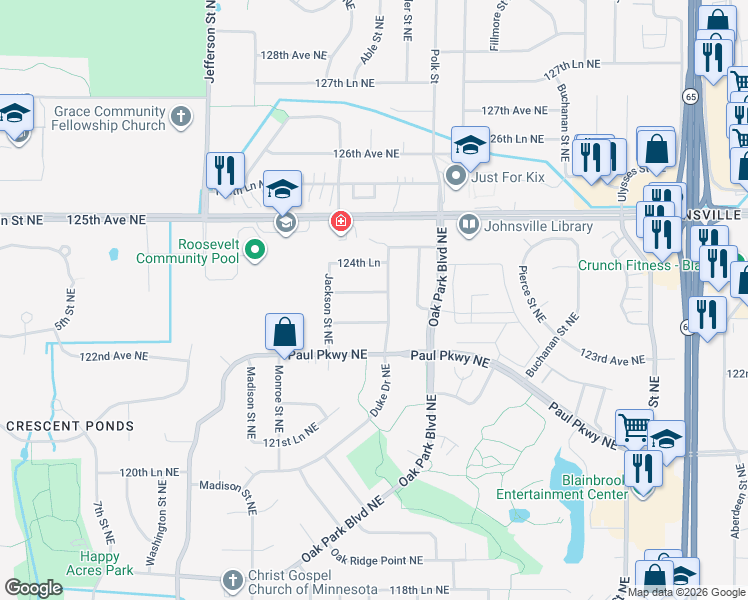 map of restaurants, bars, coffee shops, grocery stores, and more near 835 124th Avenue Northeast in Blaine