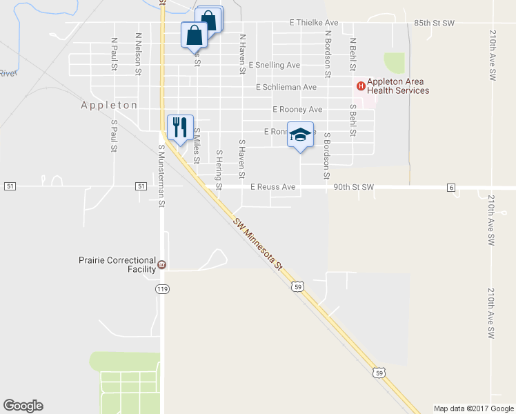 map of restaurants, bars, coffee shops, grocery stores, and more near 243 East Dahlstrom Avenue in Appleton