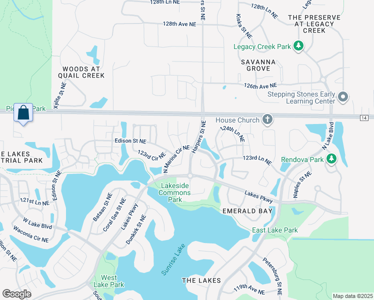 map of restaurants, bars, coffee shops, grocery stores, and more near 12379 Flintwood Street Northeast in Blaine