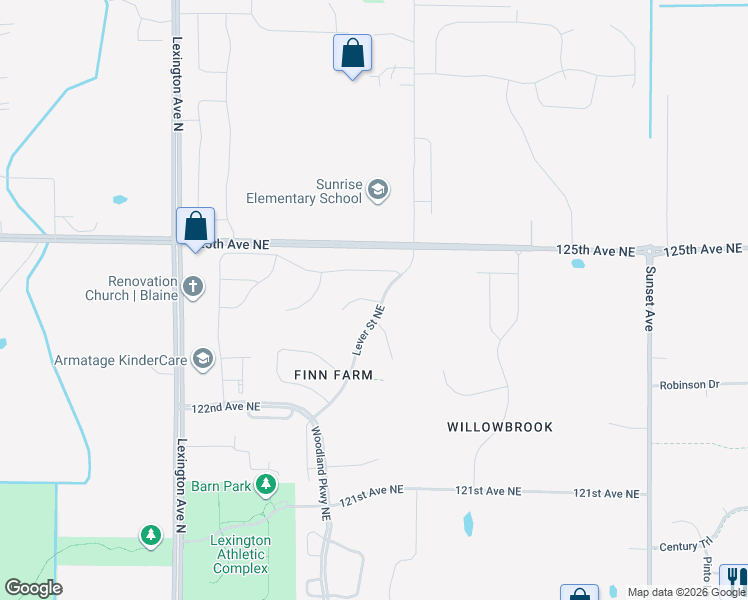 map of restaurants, bars, coffee shops, grocery stores, and more near 4520 124th CT NE in Blaine