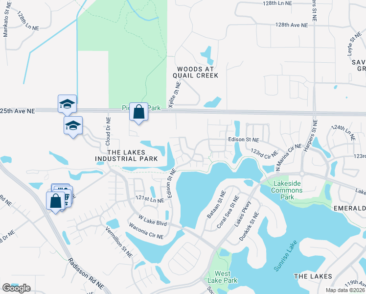 map of restaurants, bars, coffee shops, grocery stores, and more near 12337 Yancy Circle Northeast in Blaine