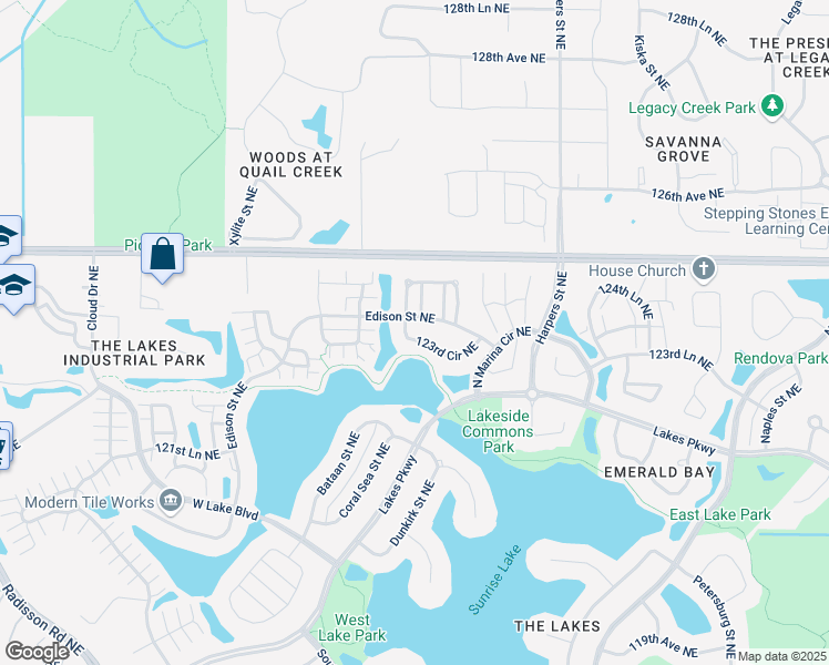 map of restaurants, bars, coffee shops, grocery stores, and more near 2921 123rd Circle Northeast in Blaine