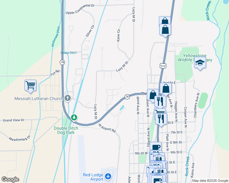 map of restaurants, bars, coffee shops, grocery stores, and more near 201-499 3rd St in Red Lodge