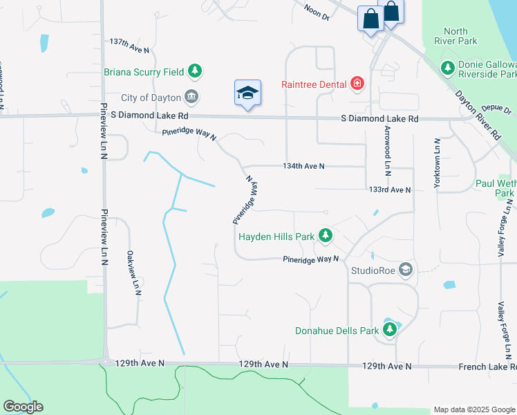 map of restaurants, bars, coffee shops, grocery stores, and more near 11980 132nd Avenue North in Dayton