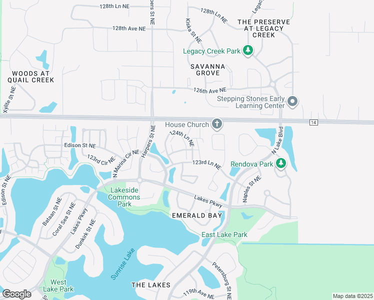 map of restaurants, bars, coffee shops, grocery stores, and more near 3195 124th Avenue Northeast in Minneapolis