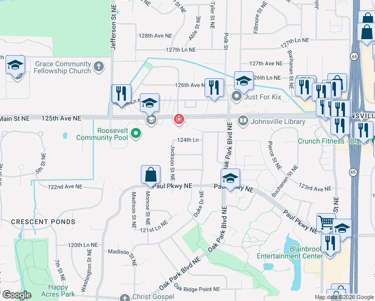 map of restaurants, bars, coffee shops, grocery stores, and more near 835 124th Avenue Northeast in Blaine