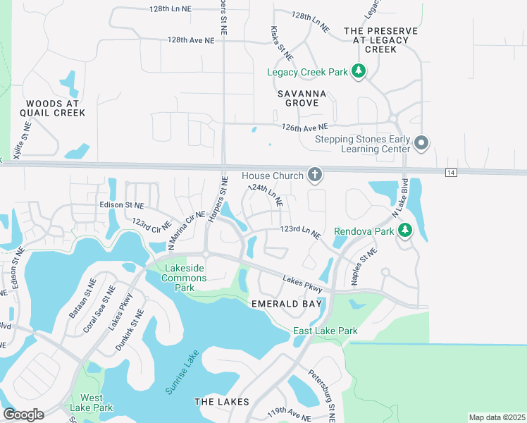 map of restaurants, bars, coffee shops, grocery stores, and more near 3188 124th Lane Northeast in Blaine