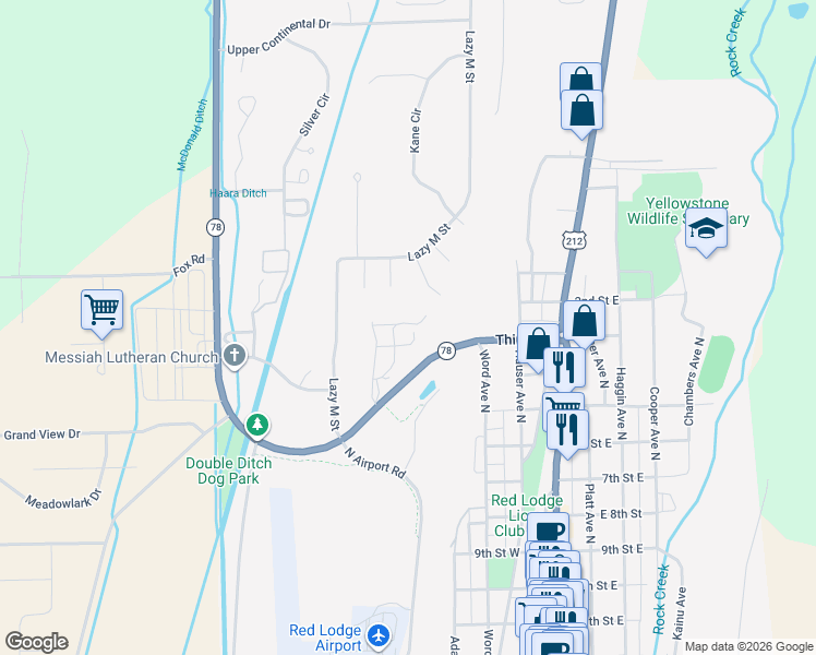 map of restaurants, bars, coffee shops, grocery stores, and more near 201-499 3rd St in Red Lodge