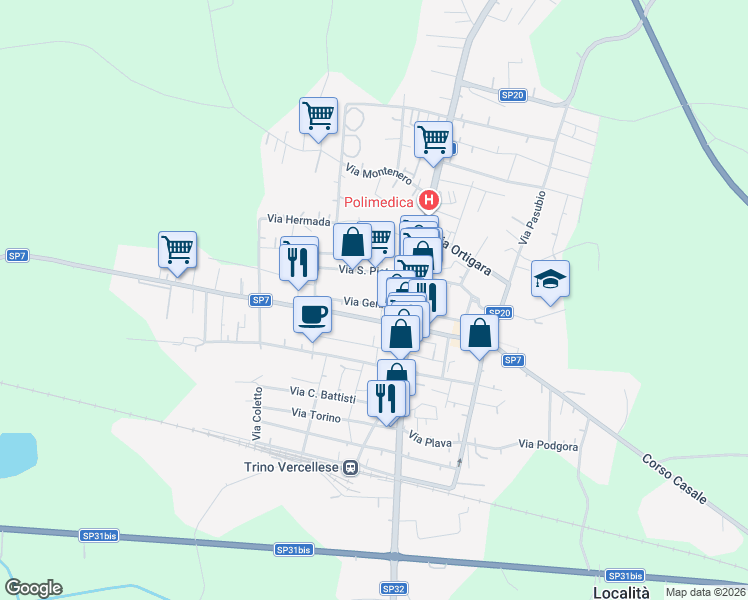 map of restaurants, bars, coffee shops, grocery stores, and more near 18 Via Gennaro in Trino