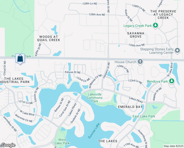map of restaurants, bars, coffee shops, grocery stores, and more near 12414 Flanders Court Northeast in Blaine
