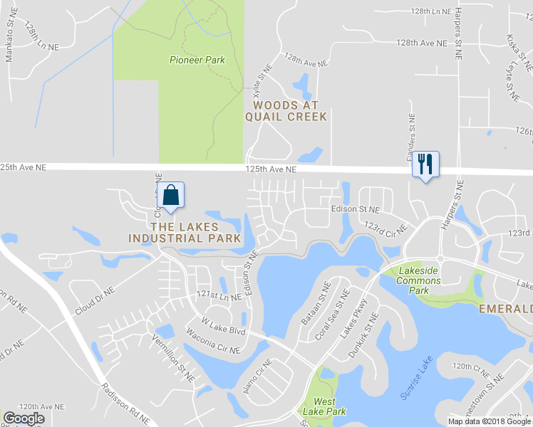 map of restaurants, bars, coffee shops, grocery stores, and more near 12337 Yancy Circle Northeast in Blaine