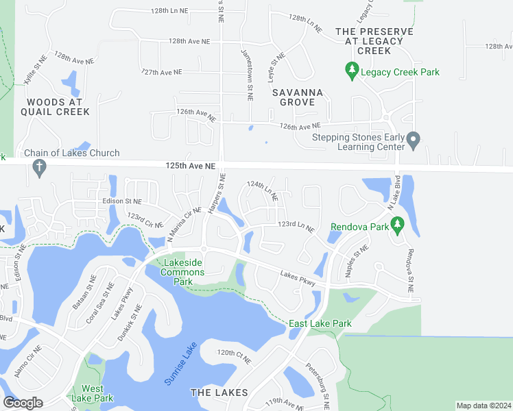 map of restaurants, bars, coffee shops, grocery stores, and more near 3188 124th Lane Northeast in Blaine
