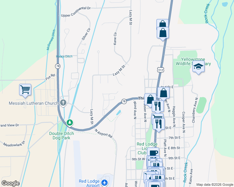 map of restaurants, bars, coffee shops, grocery stores, and more near 201-499 3rd St in Red Lodge