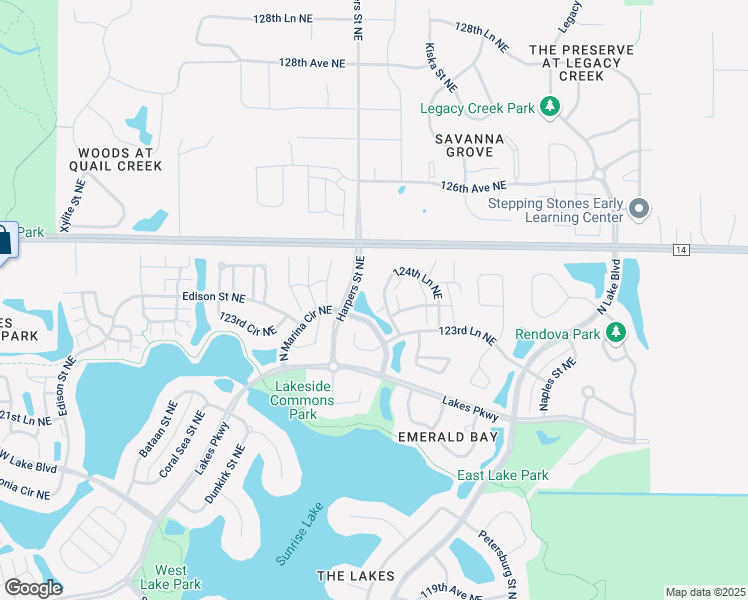 map of restaurants, bars, coffee shops, grocery stores, and more near 12446 Jamestown Street Northeast in Blaine