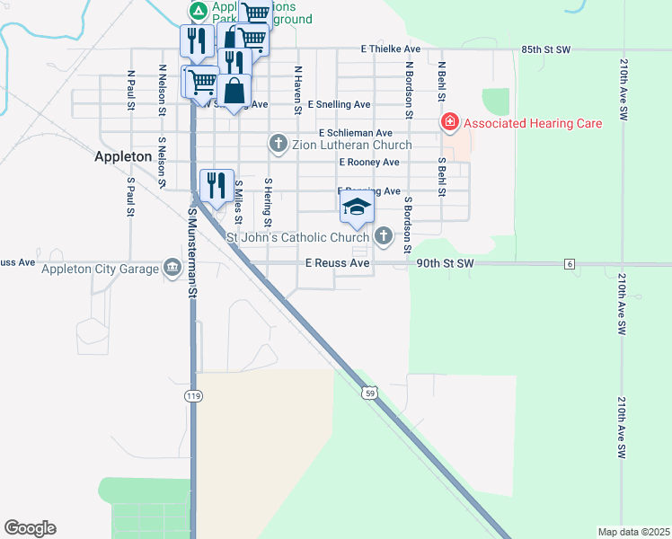 map of restaurants, bars, coffee shops, grocery stores, and more near 243 East Dahlstrom Avenue in Appleton
