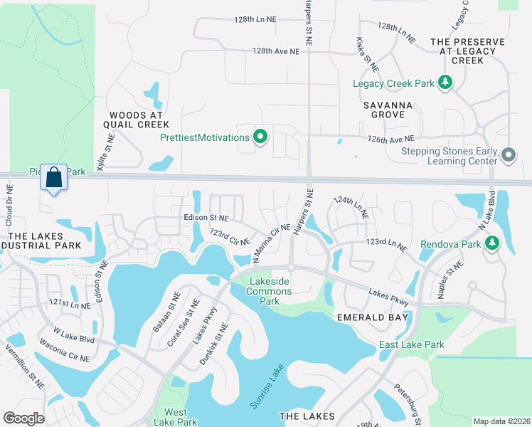 map of restaurants, bars, coffee shops, grocery stores, and more near 12414 Flanders Court Northeast in Blaine