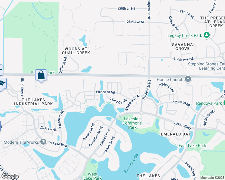 map of restaurants, bars, coffee shops, grocery stores, and more near 2921 123rd Circle Northeast in Blaine