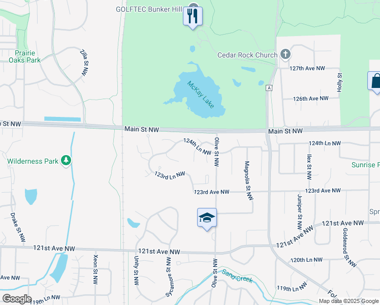 map of restaurants, bars, coffee shops, grocery stores, and more near 12404 Tamarack Street Northwest in Minneapolis