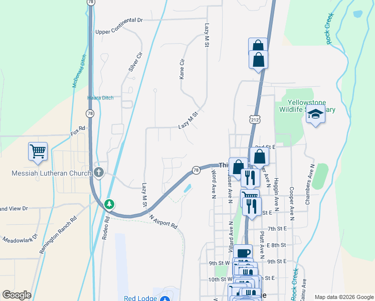 map of restaurants, bars, coffee shops, grocery stores, and more near 201-499 3rd St in Red Lodge