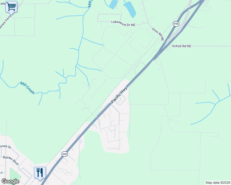 map of restaurants, bars, coffee shops, grocery stores, and more near 19007 Oregon 99E in Hubbard