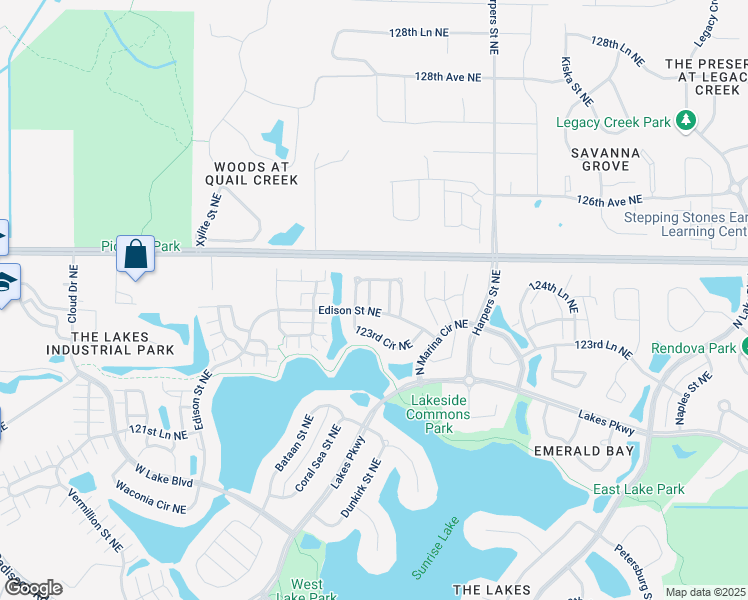 map of restaurants, bars, coffee shops, grocery stores, and more near 2911 Edison Street Northeast in Blaine
