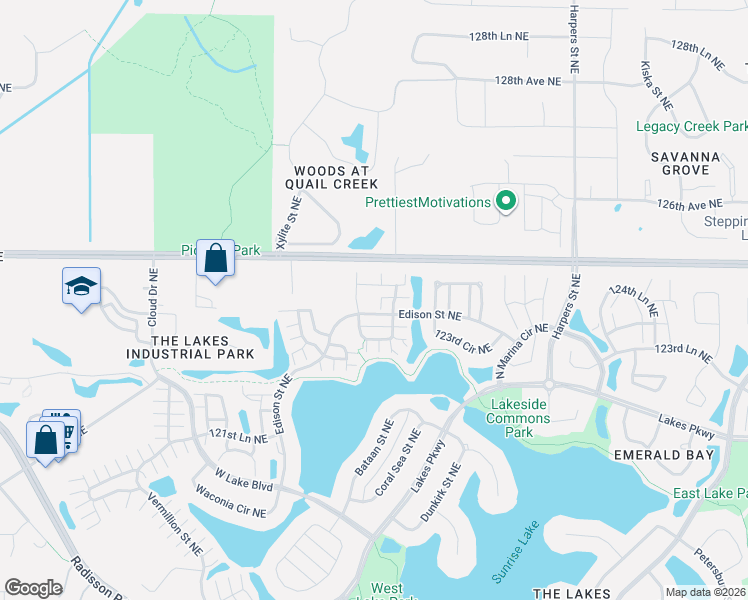 map of restaurants, bars, coffee shops, grocery stores, and more near 12476 Bataan Street Northeast in Blaine