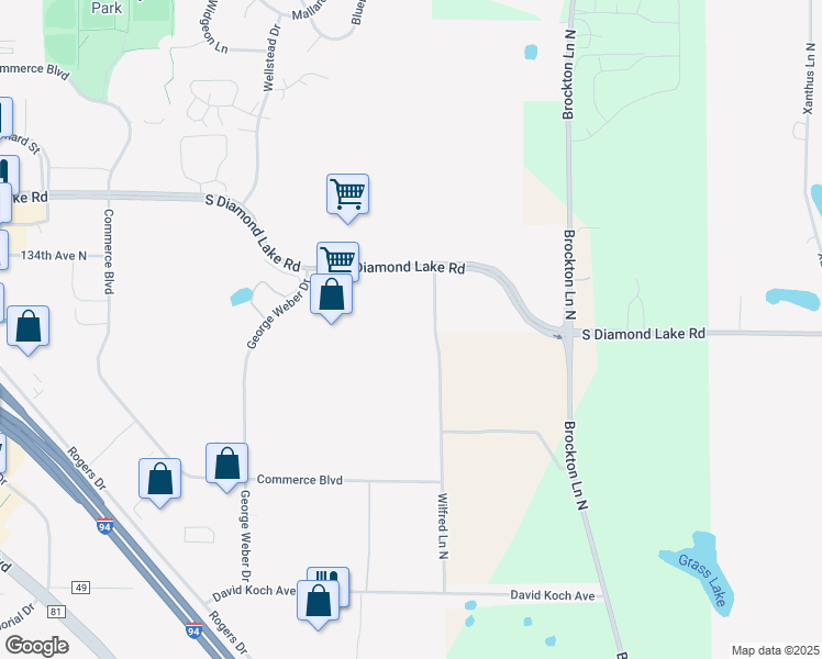 map of restaurants, bars, coffee shops, grocery stores, and more near 20015 South Diamond Lake Road in Rogers