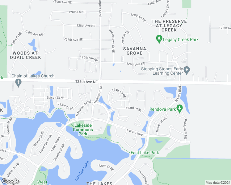 map of restaurants, bars, coffee shops, grocery stores, and more near 3188 124th Lane Northeast in Blaine