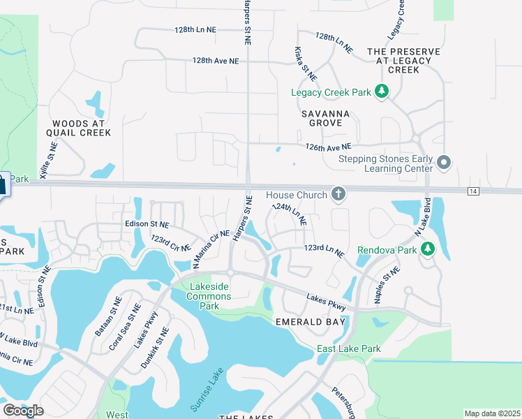 map of restaurants, bars, coffee shops, grocery stores, and more near 12446 Jamestown Street Northeast in Blaine