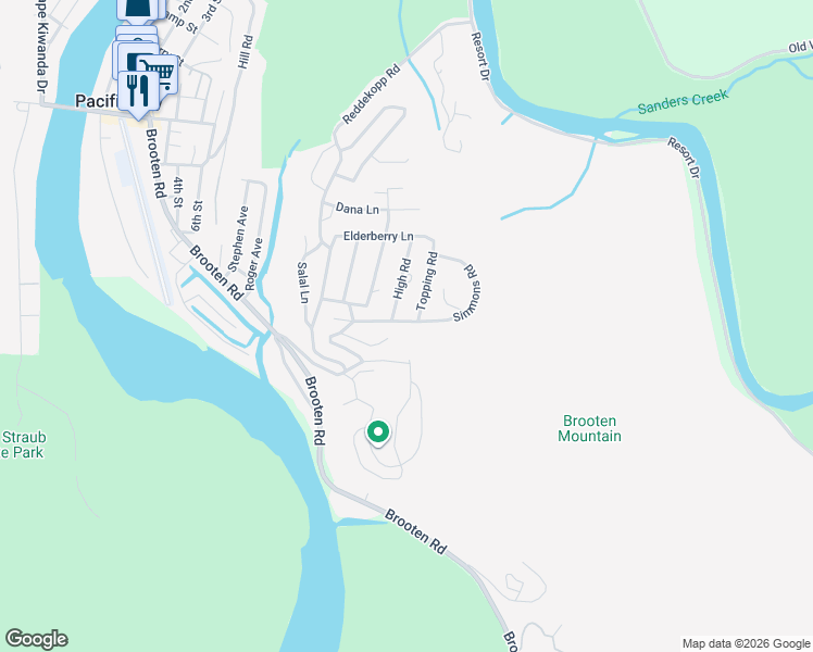 map of restaurants, bars, coffee shops, grocery stores, and more near 7500 East Summit Road in Pacific City