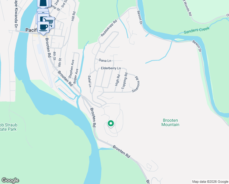 map of restaurants, bars, coffee shops, grocery stores, and more near East Summit Road in Pacific City