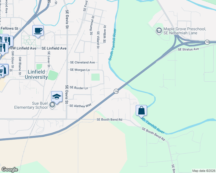 map of restaurants, bars, coffee shops, grocery stores, and more near 915 East Zee Court in McMinnville