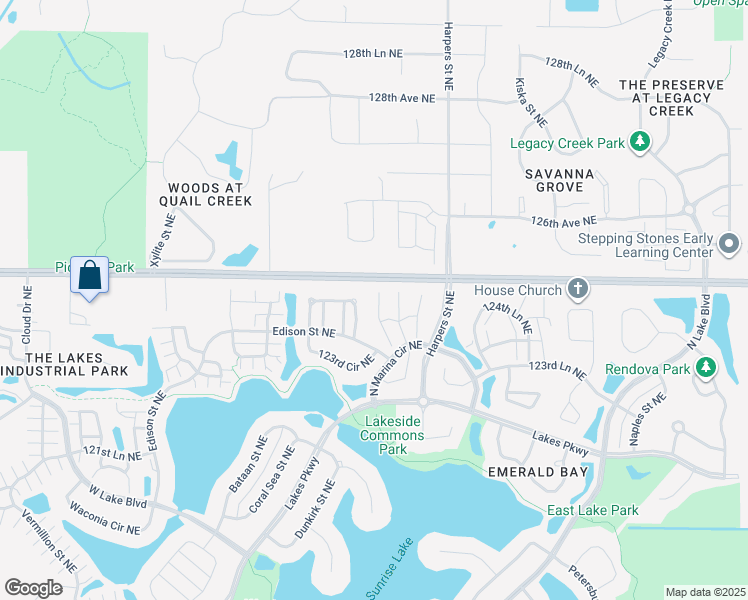 map of restaurants, bars, coffee shops, grocery stores, and more near 12426 Flanders Court Northeast in Blaine