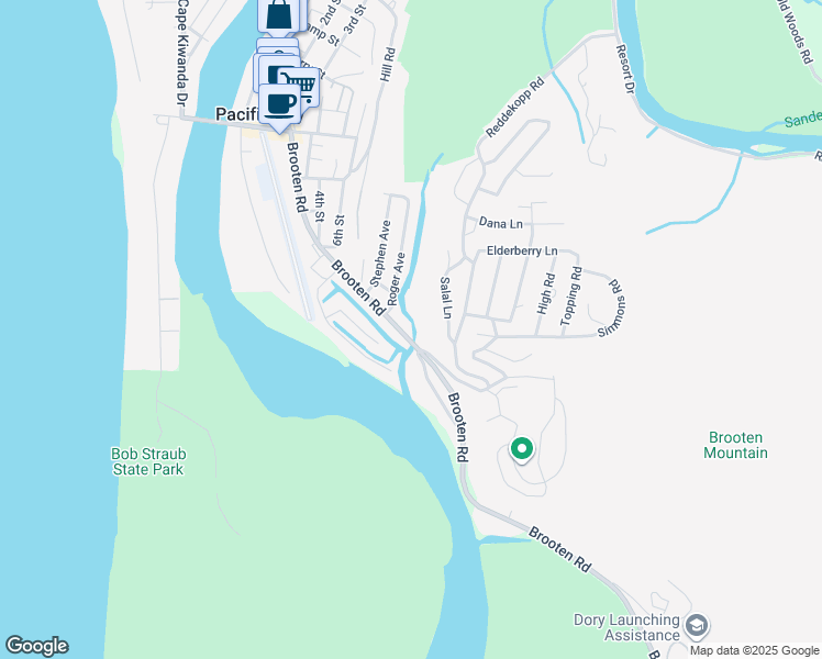 map of restaurants, bars, coffee shops, grocery stores, and more near 35787 Brooten Road in Pacific City