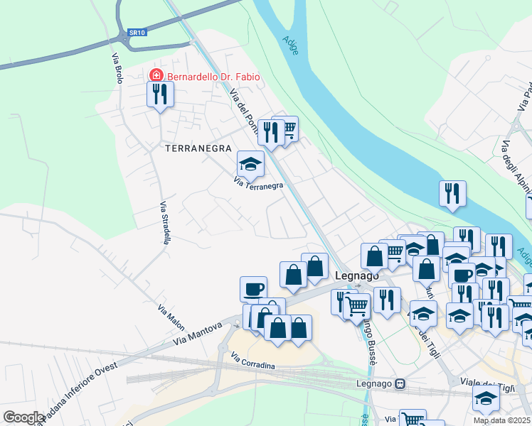 map of restaurants, bars, coffee shops, grocery stores, and more near 9 Via F. Petrarca in Legnago