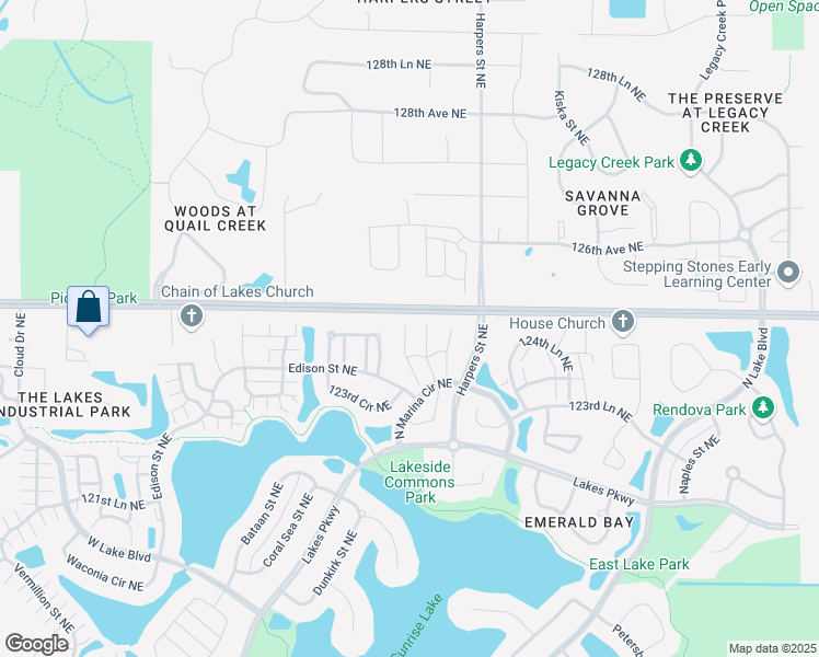 map of restaurants, bars, coffee shops, grocery stores, and more near 12438 Flanders Court Northeast in Blaine