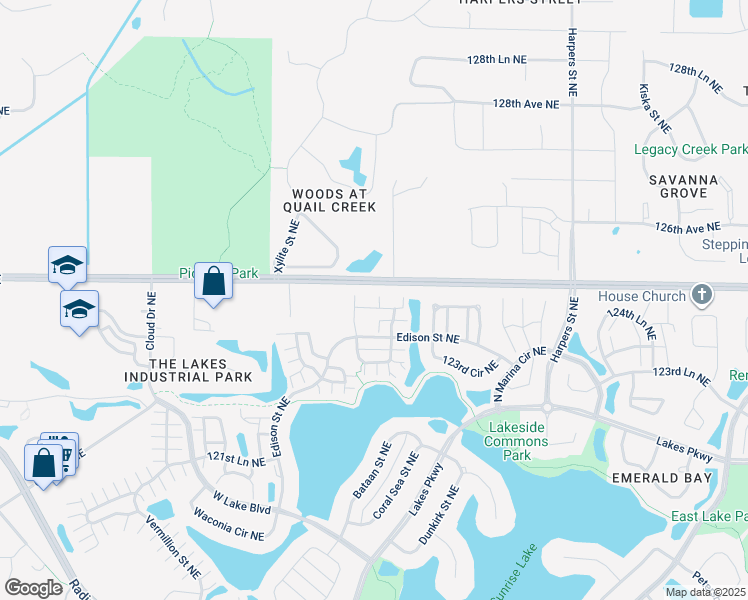 map of restaurants, bars, coffee shops, grocery stores, and more near 12476 Bataan Street Northeast in Blaine