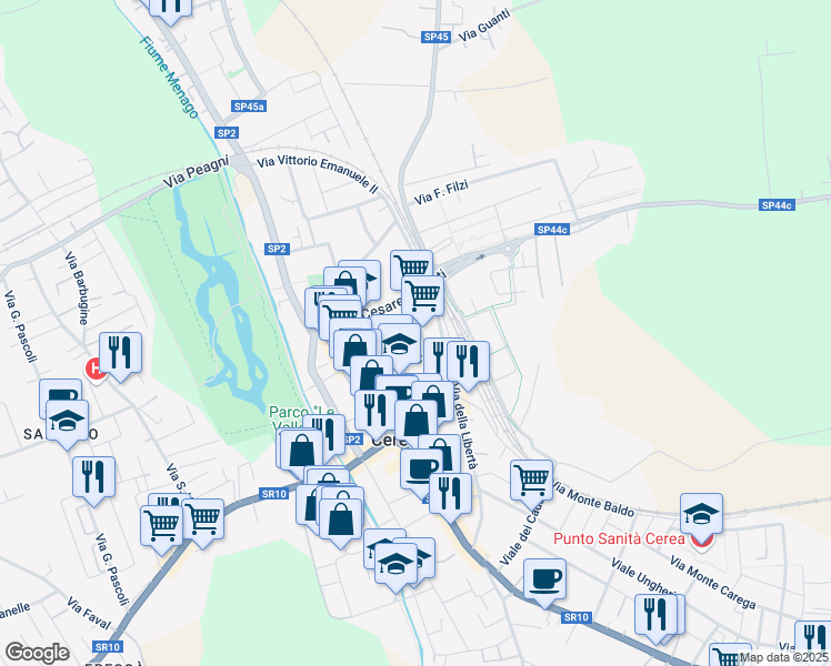 map of restaurants, bars, coffee shops, grocery stores, and more near 15 Via IV Novembre in Cerea